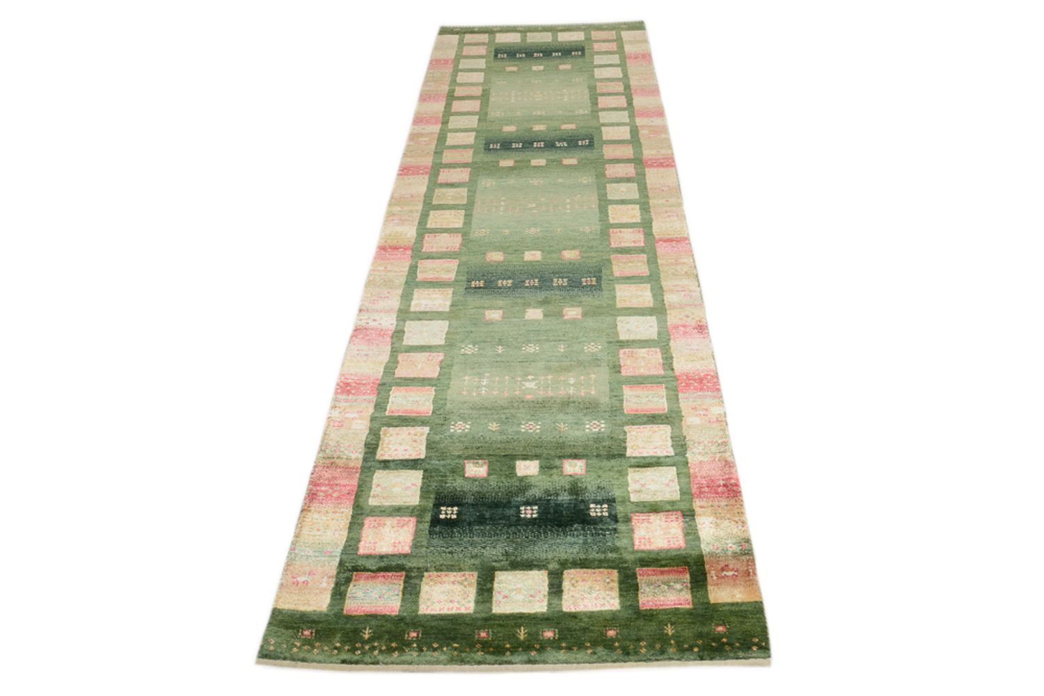 Läufer Gabbeh - Loribaft Indus - 296 x 82 cm - grün
