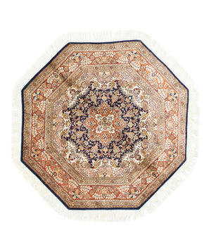 Seidenteppich - Kaschmir Seide sonderform  - 127 x 125 cm - blau