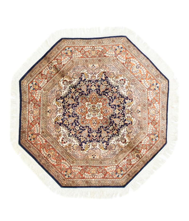 Seidenteppich - Kaschmir Seide sonderform  - 127 x 125 cm - blau