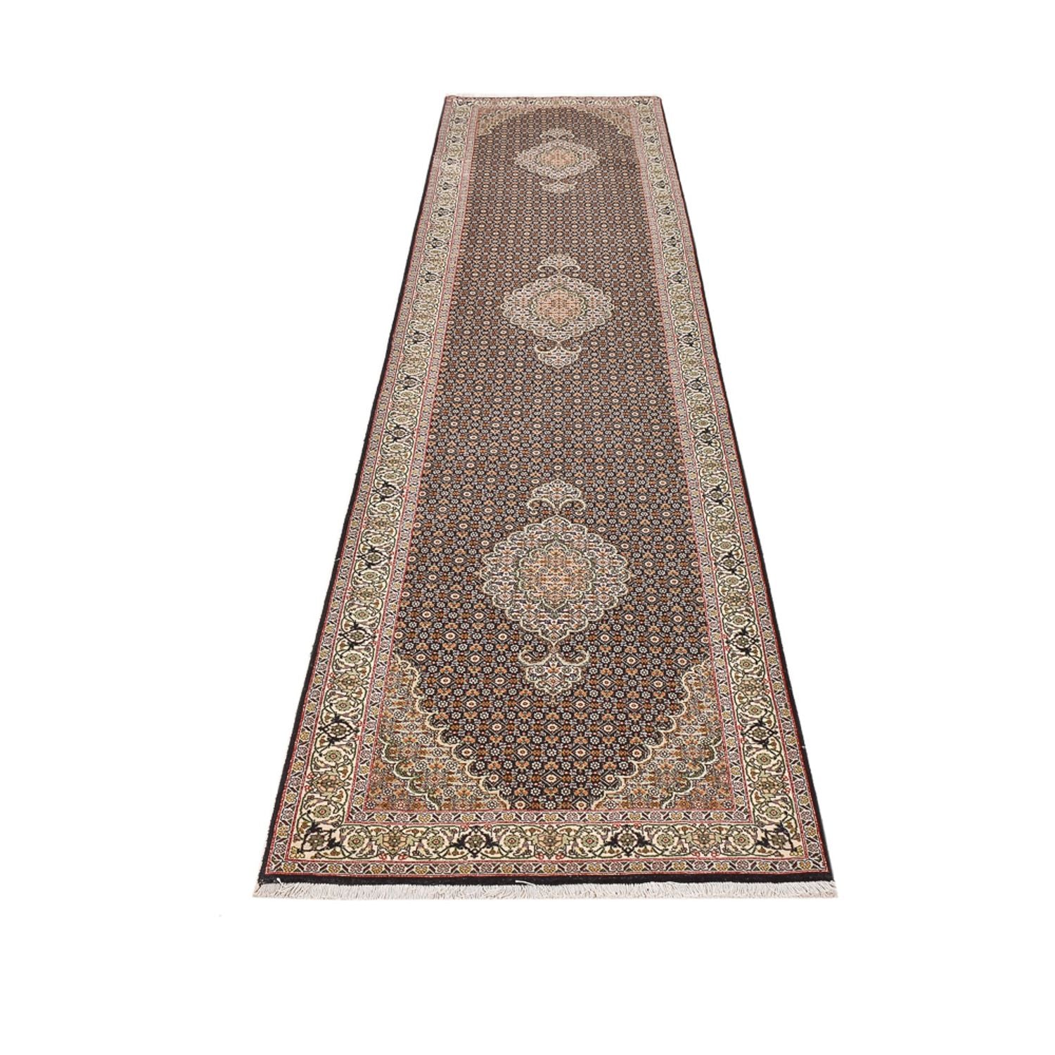 Läufer Perser - Täbriz - Royal - 396 x 82 cm - dunkelbeige